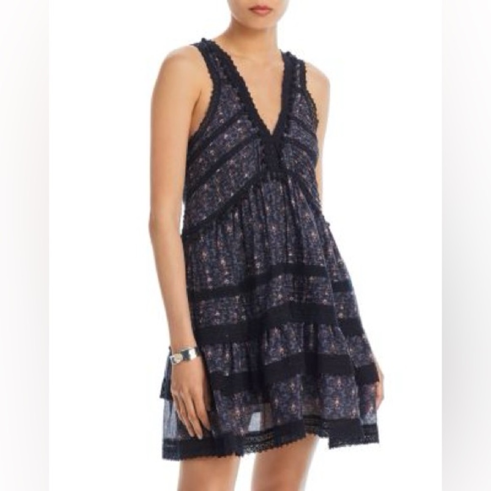 Sea New York Navy and Black Floral Lace-Trim Mini Dress